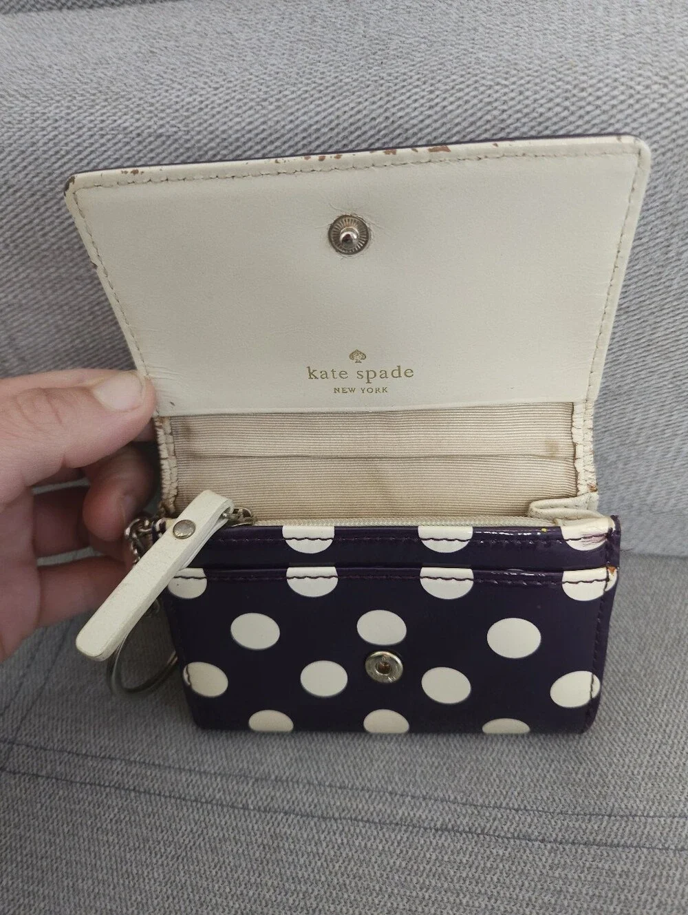 kate spade Purple and White Polka Dot Wallet Keyring